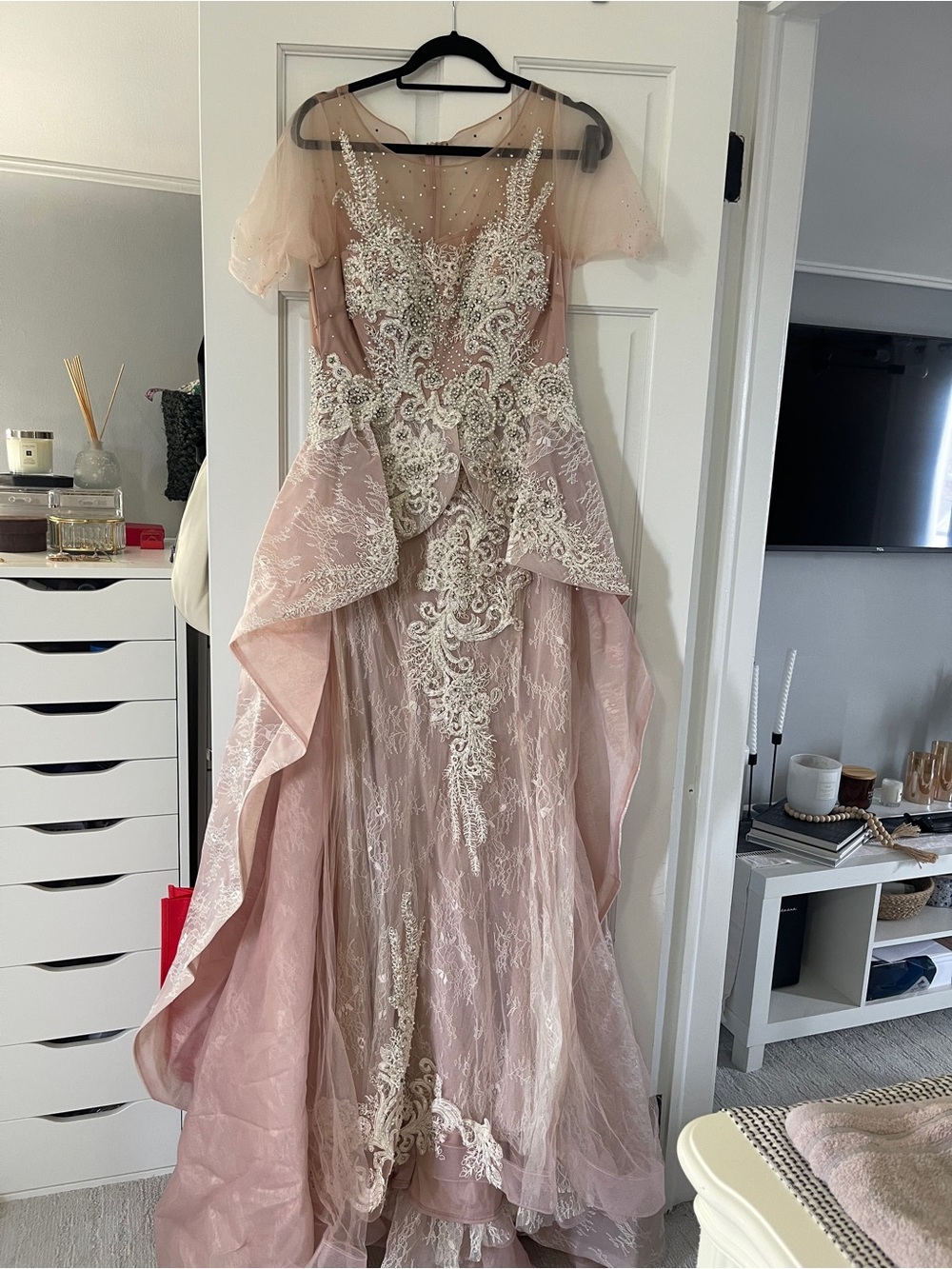 J.Elizabeth Blush Pink and Ivory Embellished Maxi Gown